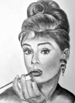 Zeitgenössisches Werk mit dem Titel « PORTRAIT AUDREY HEPBURN », Erstellt von AURELIE FERRARA