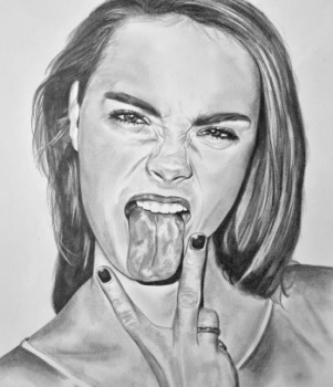 Zeitgenössisches Werk mit dem Titel « PORTRAIT CARA DELEVINGNE », Erstellt von AURELIE FERRARA