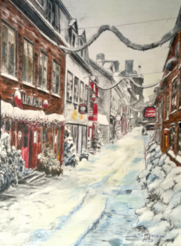 Zeitgenössisches Werk mit dem Titel « UNE RUE À QUÉBEC VILLE À NOËL », Erstellt von JACQUES TAFFOREAU