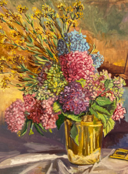 Zeitgenössisches Werk mit dem Titel « Hortensias », Erstellt von REJANE