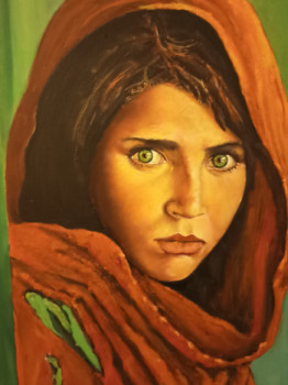 Zeitgenössisches Werk mit dem Titel « Afghane aux yeux vert d après photo maccurry », Erstellt von CARMELO NAVARRA