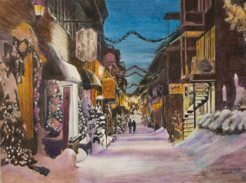 Zeitgenössisches Werk mit dem Titel « RUE DU PETIT CHAMPLAIN QUÉBEC L’HIVER », Erstellt von JACQUES TAFFOREAU