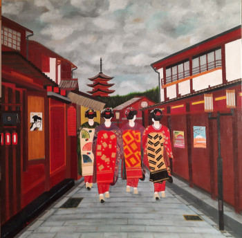 Zeitgenössisches Werk mit dem Titel « PROMENADE DANS LE QUARTIER DE GION », Erstellt von FABRICE DURIEUX