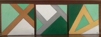 Zeitgenössisches Werk mit dem Titel « Triptyque abstrait déclinaisons de verts », Erstellt von PATRICIA DELEY