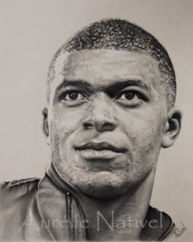 Zeitgenössisches Werk mit dem Titel « Portrait de Kylian Mbappé », Erstellt von AURéLIE NATIVEL