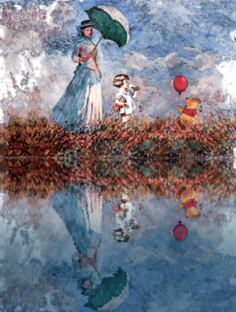 Zeitgenössisches Werk mit dem Titel « Winnie : La femme au parasol ( based on a painting by Claude Monet) », Erstellt von BENNY ARTE