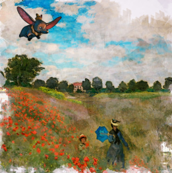 Zeitgenössisches Werk mit dem Titel « Dumbo : coquelicots ( based on a painting by Claude Monet) », Erstellt von BENNY ARTE