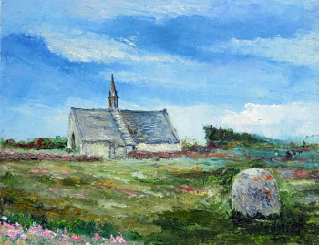 Zeitgenössisches Werk mit dem Titel « Tréguennec, la chapelle St Vio et son menhir », Erstellt von MICHEL HAMELIN