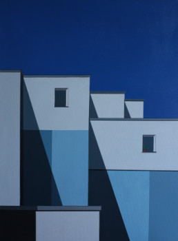 Zeitgenössisches Werk mit dem Titel « Les maisons bleues », Erstellt von PADDY