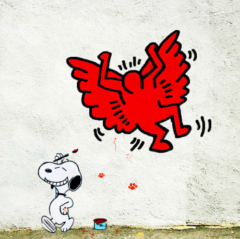 Zeitgenössisches Werk mit dem Titel « Keith Haring, Snoopy street Art », Erstellt von BENNY ARTE