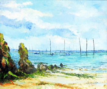 Zeitgenössisches Werk mit dem Titel « Les vieux pignots sur le bassin d'Arcachon », Erstellt von MICHEL HAMELIN