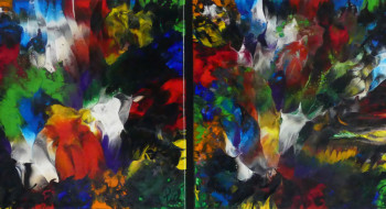 Zeitgenössisches Werk mit dem Titel « Diptyque Pich's magic abstract 203 », Erstellt von PICH