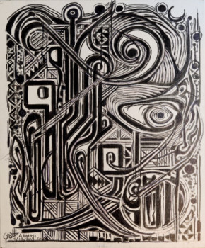 Zeitgenössisches Werk mit dem Titel « Composition calligraphique - noir et blanc », Erstellt von A.LALMI