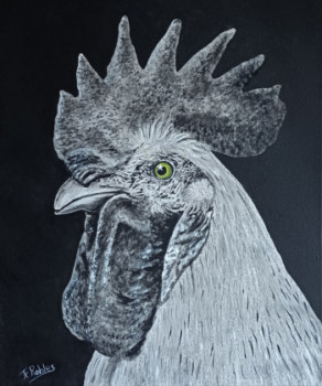 Zeitgenössisches Werk mit dem Titel « Coq sur toile 100 % coton 340 g/m2. Peinture Originale acrylique. », Erstellt von JEAN-CLAUDE ROBLES