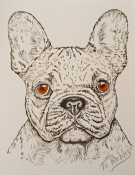 Zeitgenössisches Werk mit dem Titel « Bouledogue français sur toile. Peinture Originale acrylique. », Erstellt von JEAN-CLAUDE ROBLES