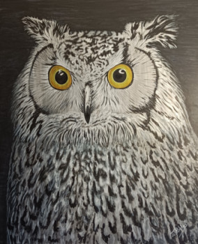 Zeitgenössisches Werk mit dem Titel « Hibou sur toile. Peinture Originale acrylique. », Erstellt von JEAN-CLAUDE ROBLES