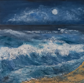 Zeitgenössisches Werk mit dem Titel « Mer, vague bleue », Erstellt von BRIGI'ART