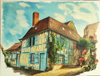 Zeitgenössisches Werk mit dem Titel « La maison bleue », Erstellt von ADINA LOHMULLER