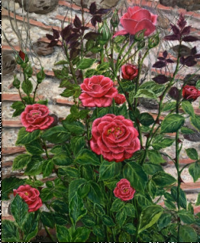 Zeitgenössisches Werk mit dem Titel « Rosier du jardin », Erstellt von RITA