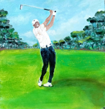 Zeitgenössisches Werk mit dem Titel « Tiger WOODS, Golfeur_ Golf de Lacanau », Erstellt von JOëLLE DE LACANAU (KEHAL)