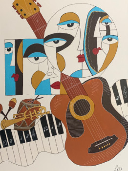 Zeitgenössisches Werk mit dem Titel « La guitare enchantée », Erstellt von LETY