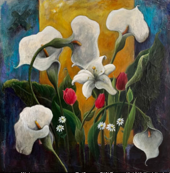 Zeitgenössisches Werk mit dem Titel « Composition aux tulipes », Erstellt von LAURENT MOTTE