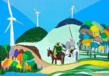 Zeitgenössisches Werk mit dem Titel « Don Quichotte contre les Éoliennes », Erstellt von SILVEIRA ANTOINE