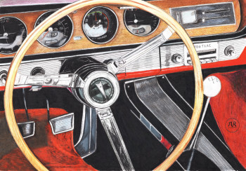 Zeitgenössisches Werk mit dem Titel « Au volant d'une Pontiac GTO. », Erstellt von PIRDESSINS