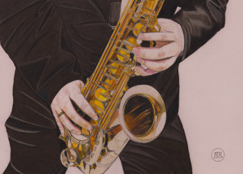 Zeitgenössisches Werk mit dem Titel « Les mélodies enchantées des mains du saxophoniste », Erstellt von PIRDESSINS