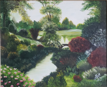 Zeitgenössisches Werk mit dem Titel « Le jardin anglais », Erstellt von LES PEINTURES DE JOELLE BROUILLARD