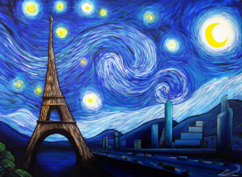 Zeitgenössisches Werk mit dem Titel « La Nuit Étoilée 2.0 : Quand Van Gogh rencontre le périph », Erstellt von ENZOENART