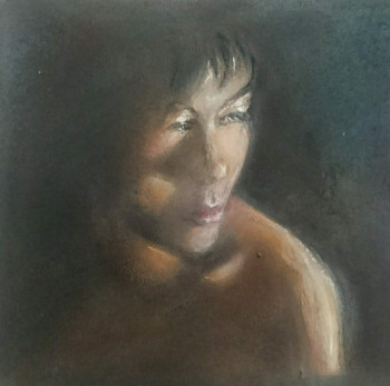 Zeitgenössisches Werk mit dem Titel « Portrait clair obscur au Pastel Sec », Erstellt von CLICKART+