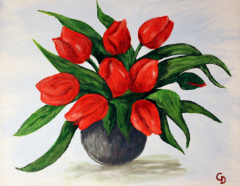 Zeitgenössisches Werk mit dem Titel « Tulipes rouges - 50x40x2cm - 3272016 », Erstellt von GDLAPALETTE - UN UNIVERS DE CREATIONS