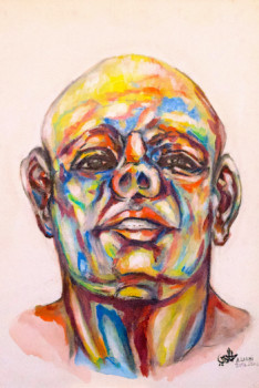 Zeitgenössisches Werk mit dem Titel « Homme Africain - Portrait Expressionniste », Erstellt von A.LALMI