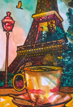 Zeitgenössisches Werk mit dem Titel « Un petit café à la Tour Eiffel », Erstellt von ERIC ERIC