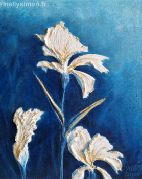 Zeitgenössisches Werk mit dem Titel « Iris blancs », Erstellt von NELLY SIMON