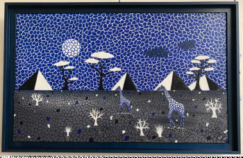 Zeitgenössisches Werk mit dem Titel « Mozahik Girafes ( Bleu Blanc Noir ) », Erstellt von FRANK