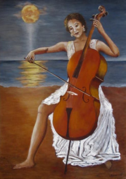 Zeitgenössisches Werk mit dem Titel « Violoncelliste au clair de lune », Erstellt von PATRICIA BRETEL