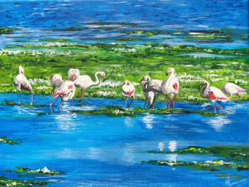 Zeitgenössisches Werk mit dem Titel « Les flamands roses », Erstellt von ANNE AMOUROUX