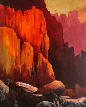 Zeitgenössisches Werk mit dem Titel « Rouge calanques », Erstellt von JODEAU