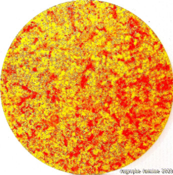 Zeitgenössisches Werk mit dem Titel « TABLEAU  CIRCULAIRE  ABSTRAIT  ROUGE  ET  JAUNE », Erstellt von ASGRAPHE2023