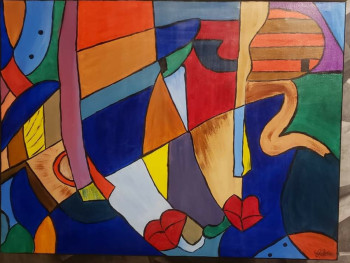 Zeitgenössisches Werk mit dem Titel « Modèle inspiré de Picasso, couleurs vives sur toile », Erstellt von COCO