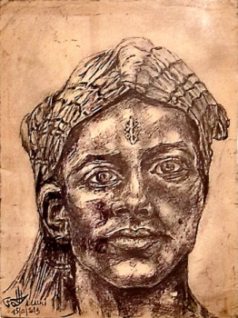 Zeitgenössisches Werk mit dem Titel « Portrait de femme tatouée du Sud d’Algérie », Erstellt von A.LALMI