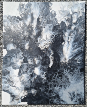 Zeitgenössisches Werk mit dem Titel « Black&White flower - Peinture unique à l'acrylique fluide sur toile. », Erstellt von RART CREATION