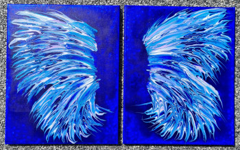 Zeitgenössisches Werk mit dem Titel « Les ailes d'ange - Peinture unique à l'acrylique fluide. », Erstellt von RART CREATION