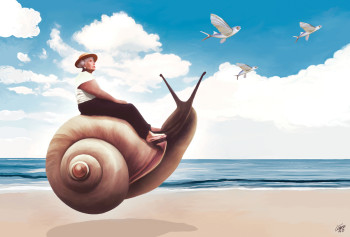 Zeitgenössisches Werk mit dem Titel « Old lady on snail (earth) », Erstellt von KIKá GóMEZ ILIAN