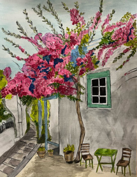 Zeitgenössisches Werk mit dem Titel « Maison au bougainvilliers », Erstellt von CP