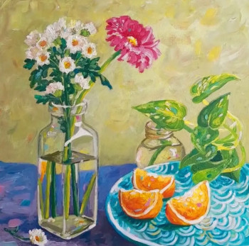 Zeitgenössisches Werk mit dem Titel « Vase et orange », Erstellt von LAYAL DALALE