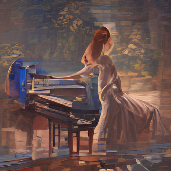 Zeitgenössisches Werk mit dem Titel « LA PIANISTE EN BLEU », Erstellt von KABè