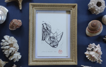 Zeitgenössisches Werk mit dem Titel « Portrait de rhinocéros », Erstellt von BYMAELLECREATION